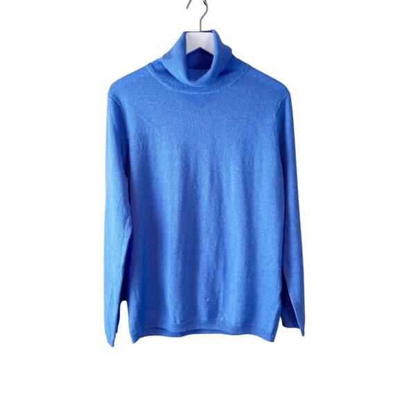 WoolOvers Blue Knit‎ Turtleneck Sz L Wool Cashmere - Picture 1 of 7